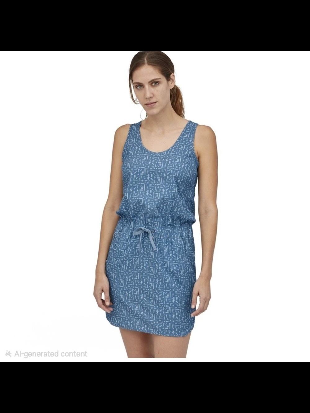 Patagonia Women's Fleetwith Dress, featuring a blue geometric print and a conven